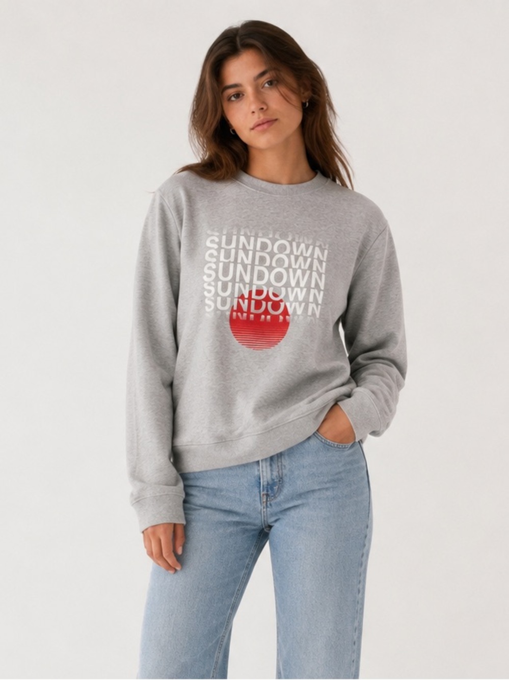 H&M Sundown Graphic Grey Crewneck Sweatshirt Red White Size S